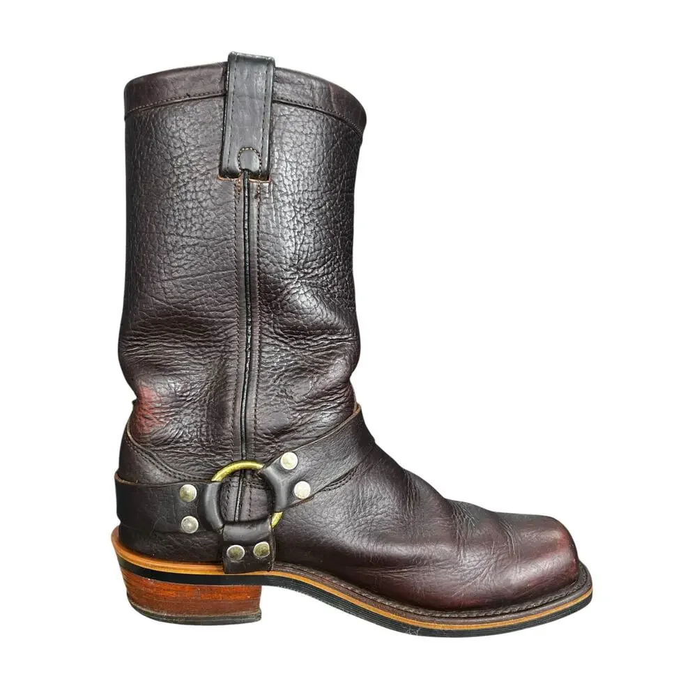 Vintage Chippewa Briar Bison Brown Leather Biker Harness Boot Size US 9.5 D
